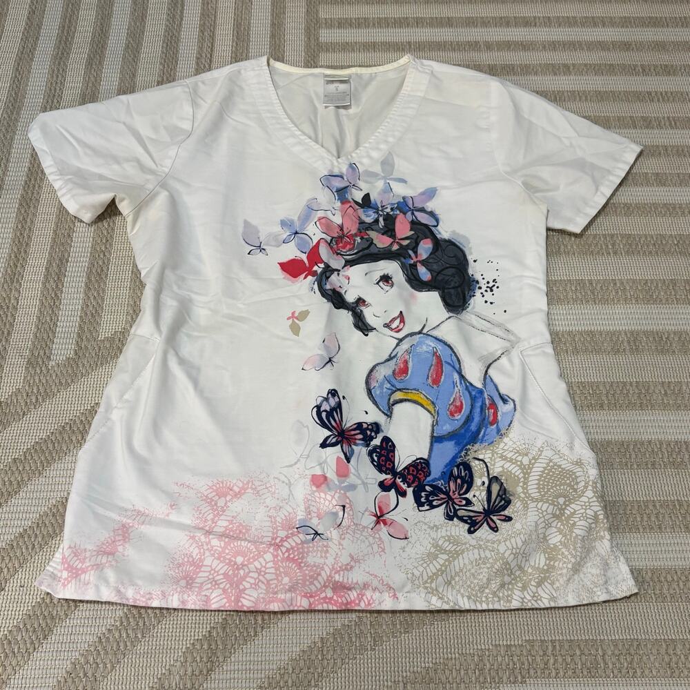 Snow White Disney Women's Small Scrubs Top Sinch Wasit Boho Princess